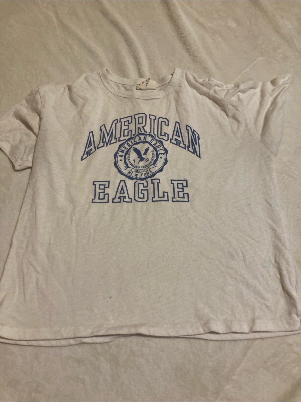 American Eagle Outfitters White Tee with Blue Logo